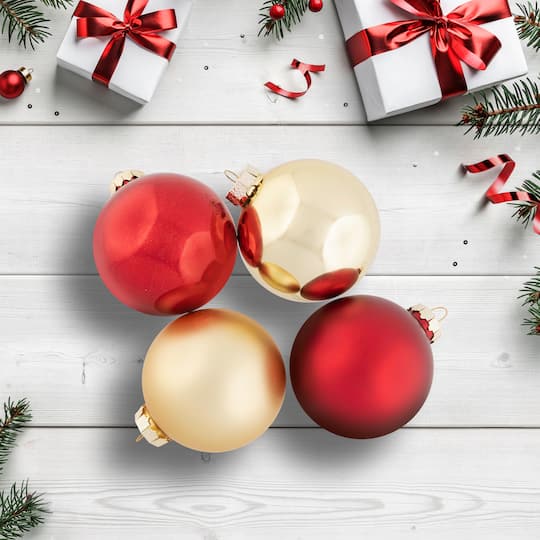 72ct. 4" Red & Gold Matte Glass Ball Ornaments